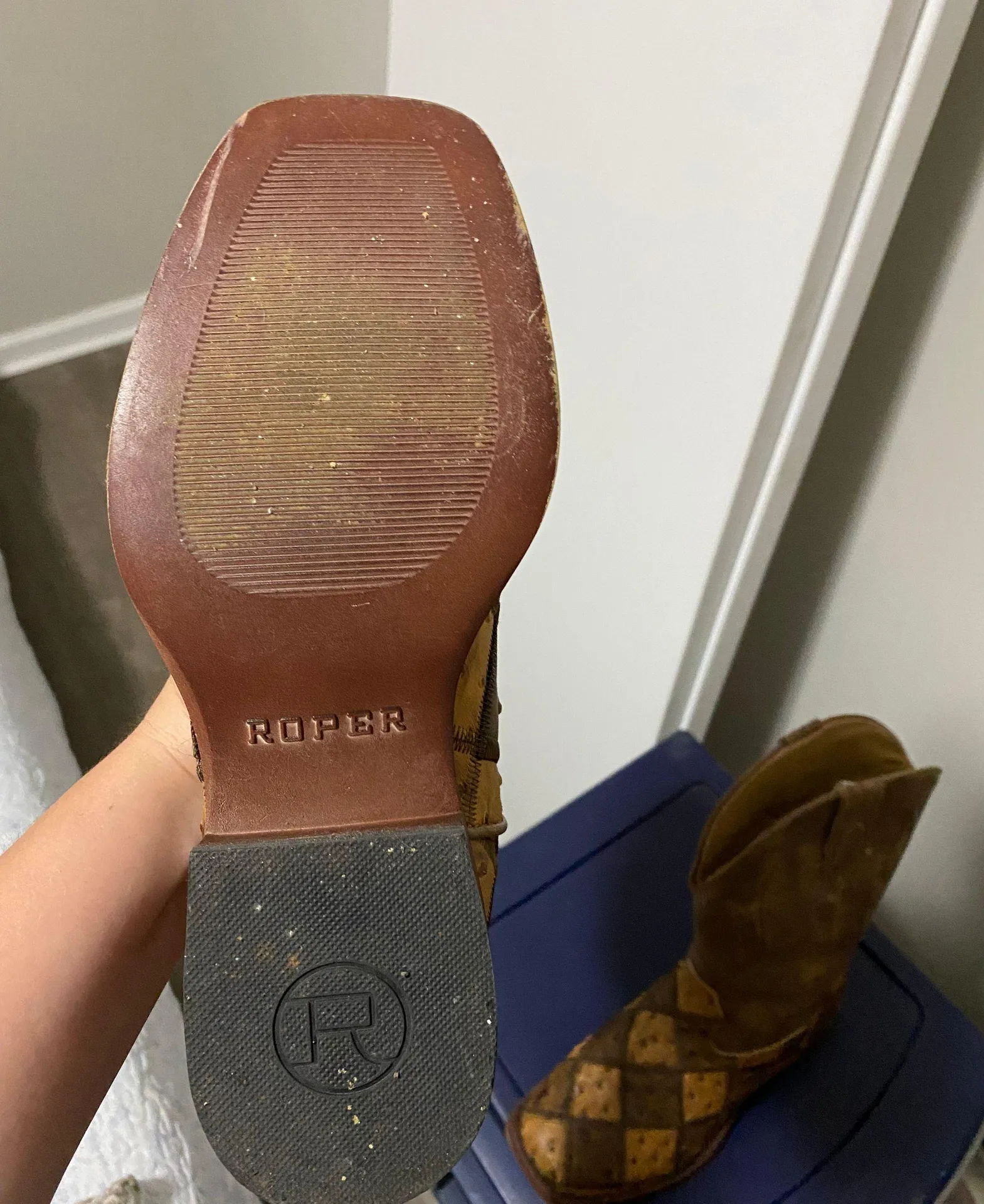 Square Toe Boots Checkered Dress Style Size 8 - Image 3