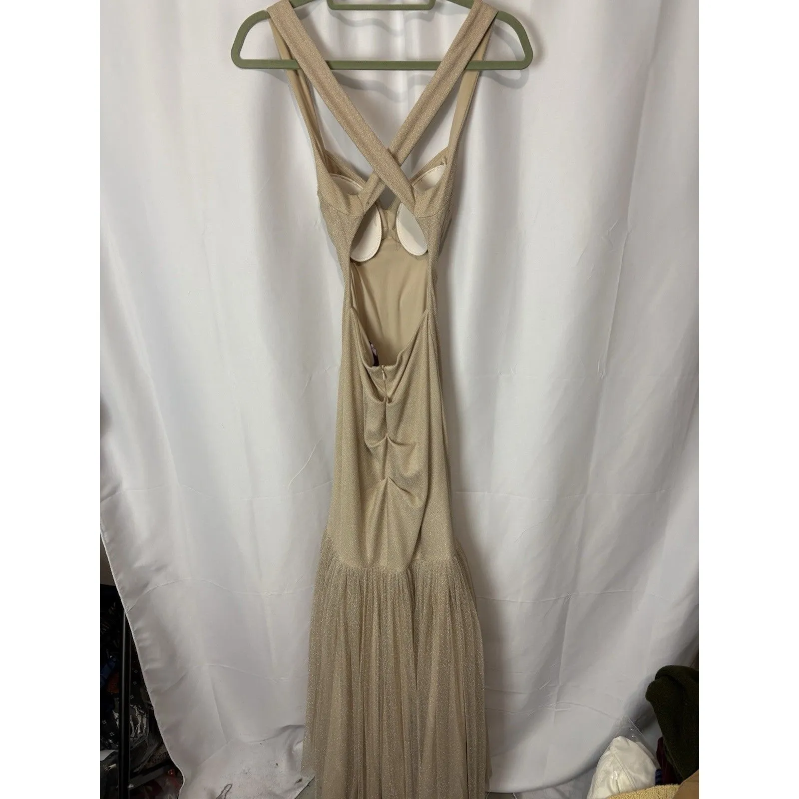 Blondie Nites Prom Formal Dress Nude Tulle Glitter Backless Mermaid Bodycon Sz 3 - Image 8