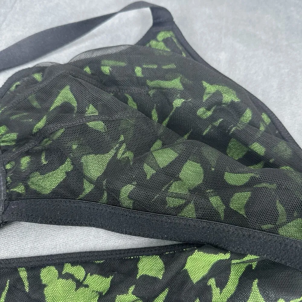 Cacique Bralette Size 42B Bra Mesh Rave Green Black Animal Print Wrap Unlined - Image 6