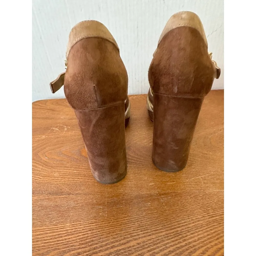 Michael Kors Becky Women's Platform Block Heel Two Tone Sandals Sz 7 Sku 2867 - Image 4