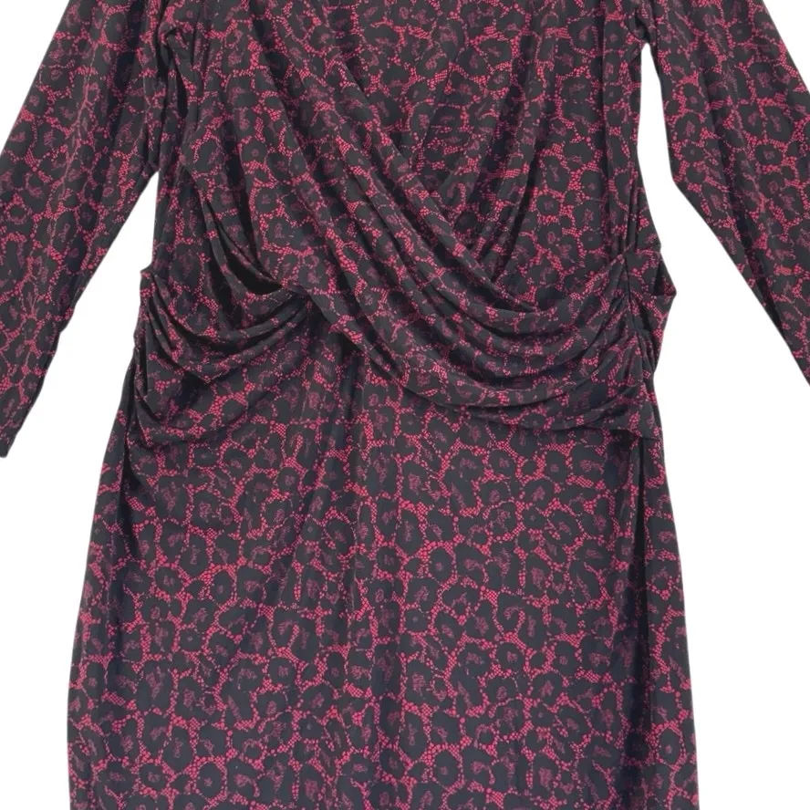 Michael Kors Plus Size 2X Red Black Animal Print Ruched Long Sleeve Dress - Image 4