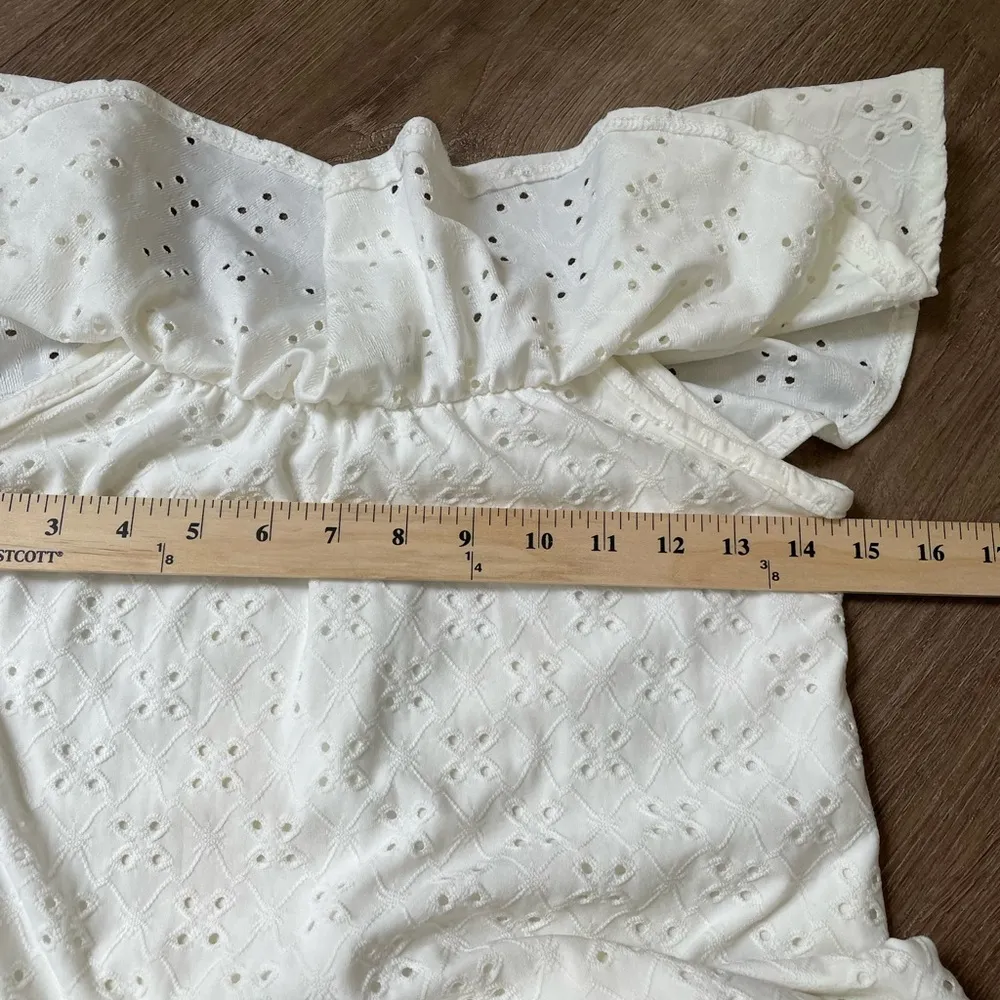 French Atmosphere White Knit Eyelit Dress Short Length Sleeveless Y2K ~ Size S - Image 11