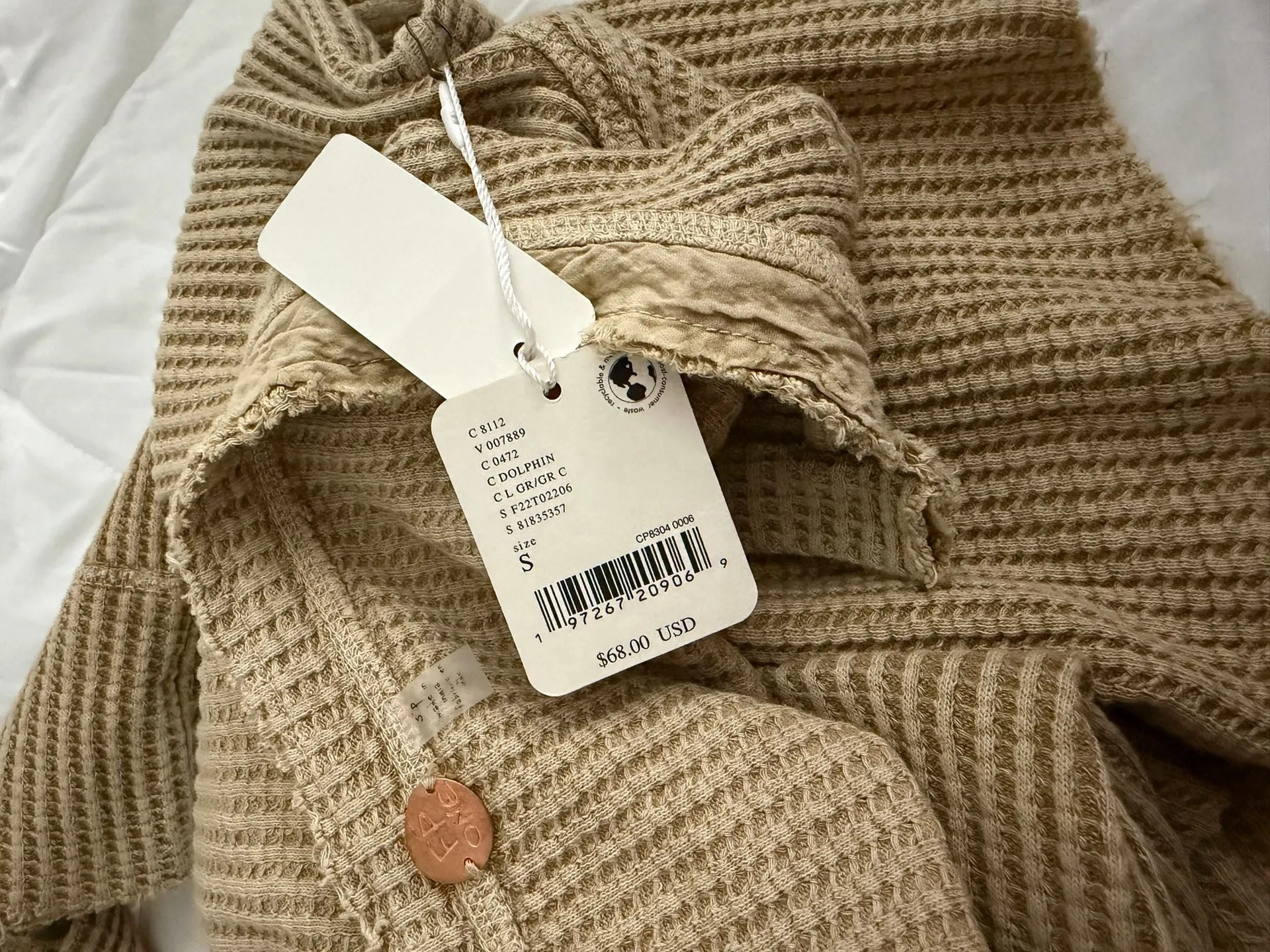 Free People Tan Long Sleeved Half Button Up Top - Image 3