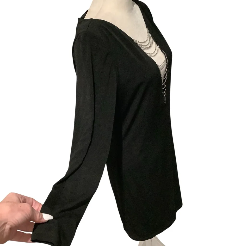 Frederick's of Hollywood Black Dress with Deep V Neck Chain Accent WORN ONCE - Image 5