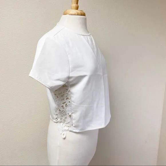 Sugar + Lips Lace Panel Cropped Top White M - Image 2
