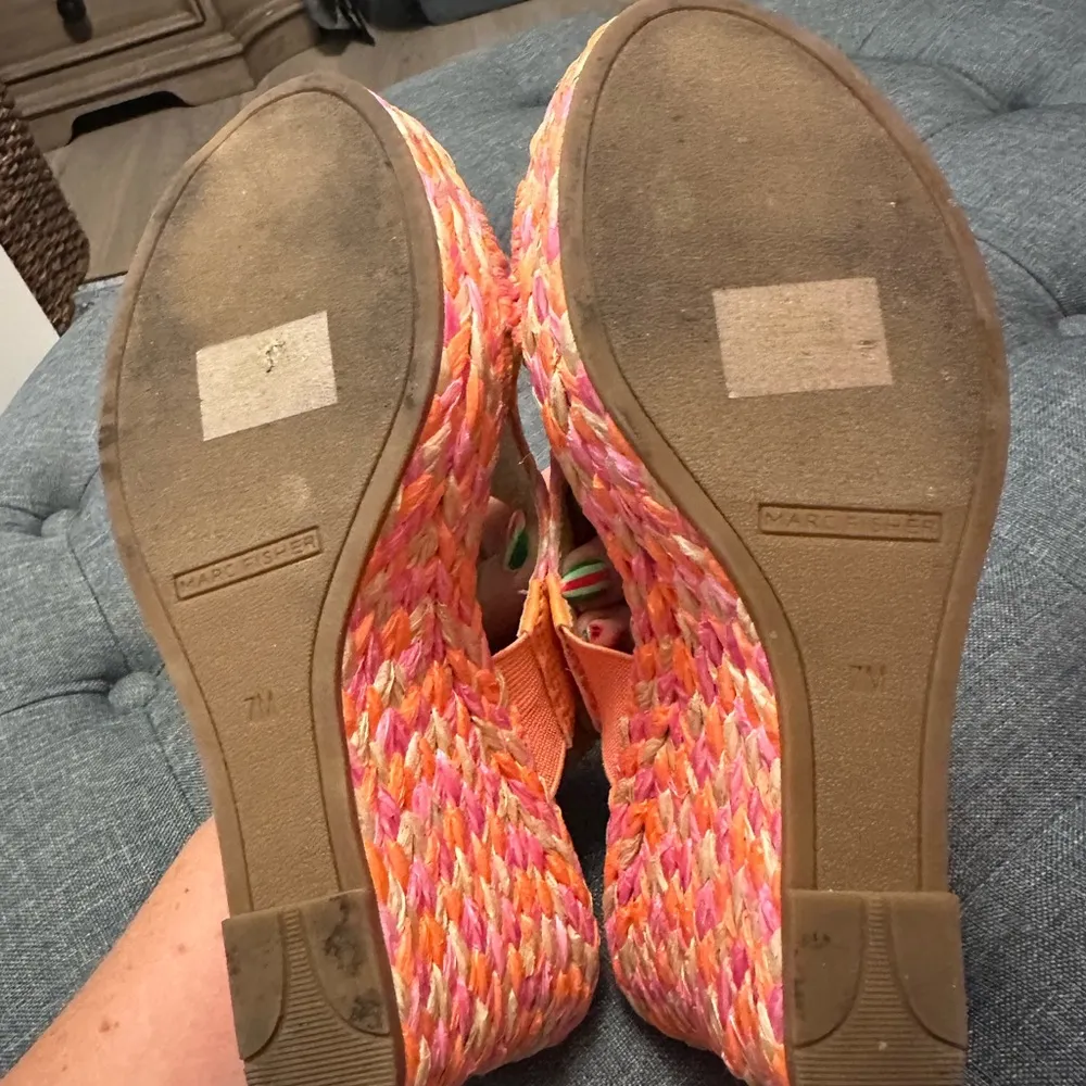 Marc Fisher Pink and Orange Woven Espadrille Wedge - Image 10