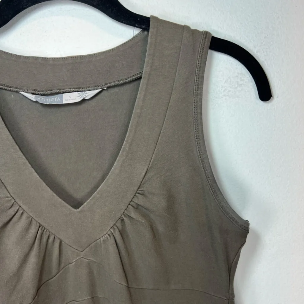 Athleta Señorita Organic Cotton Mini Dress Olive Green Sleeveless VNeck Sz Small - Image 4