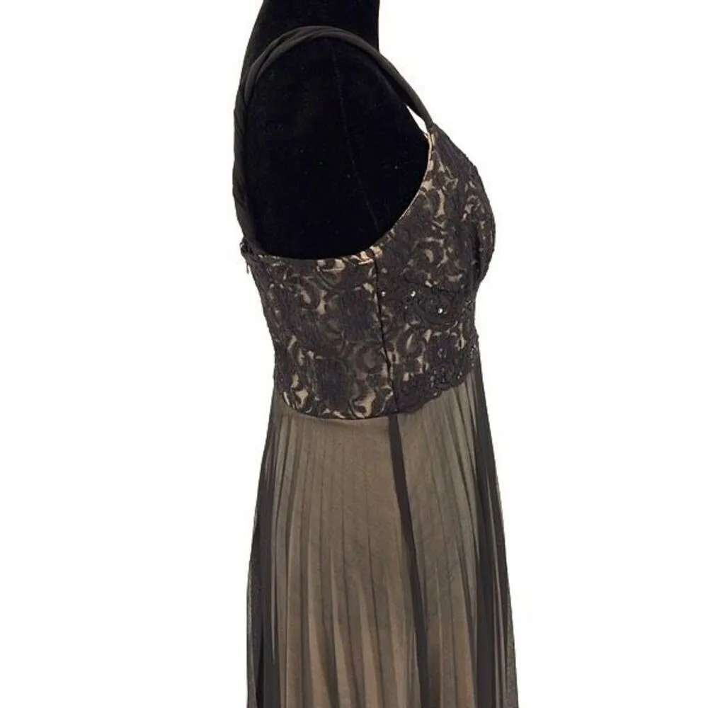 Vintage Roulette Lace Accordion Pleated Semi Sheer Lined Dress Black Size Medium - Image 4