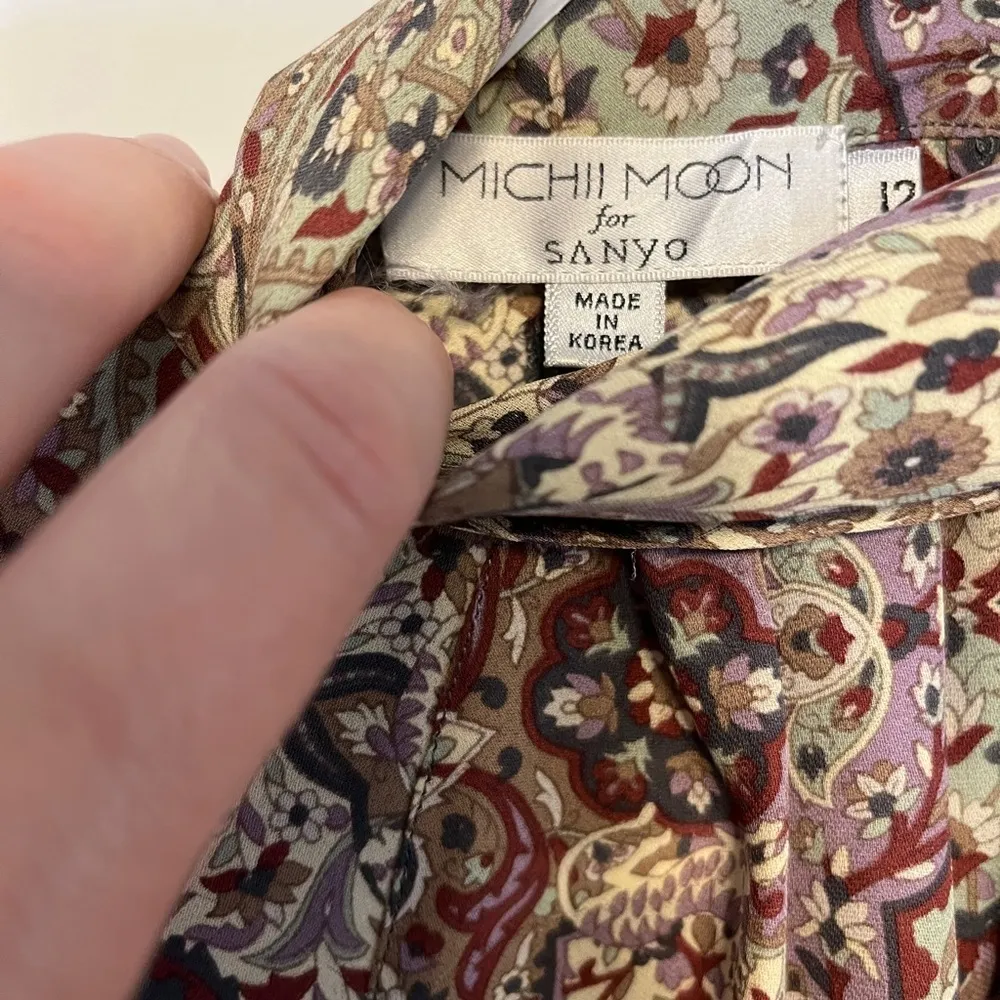 Vintage Michii Moon For Sanyo Silk Paisley Printed Blouse Sz 12 Purple - Image 3