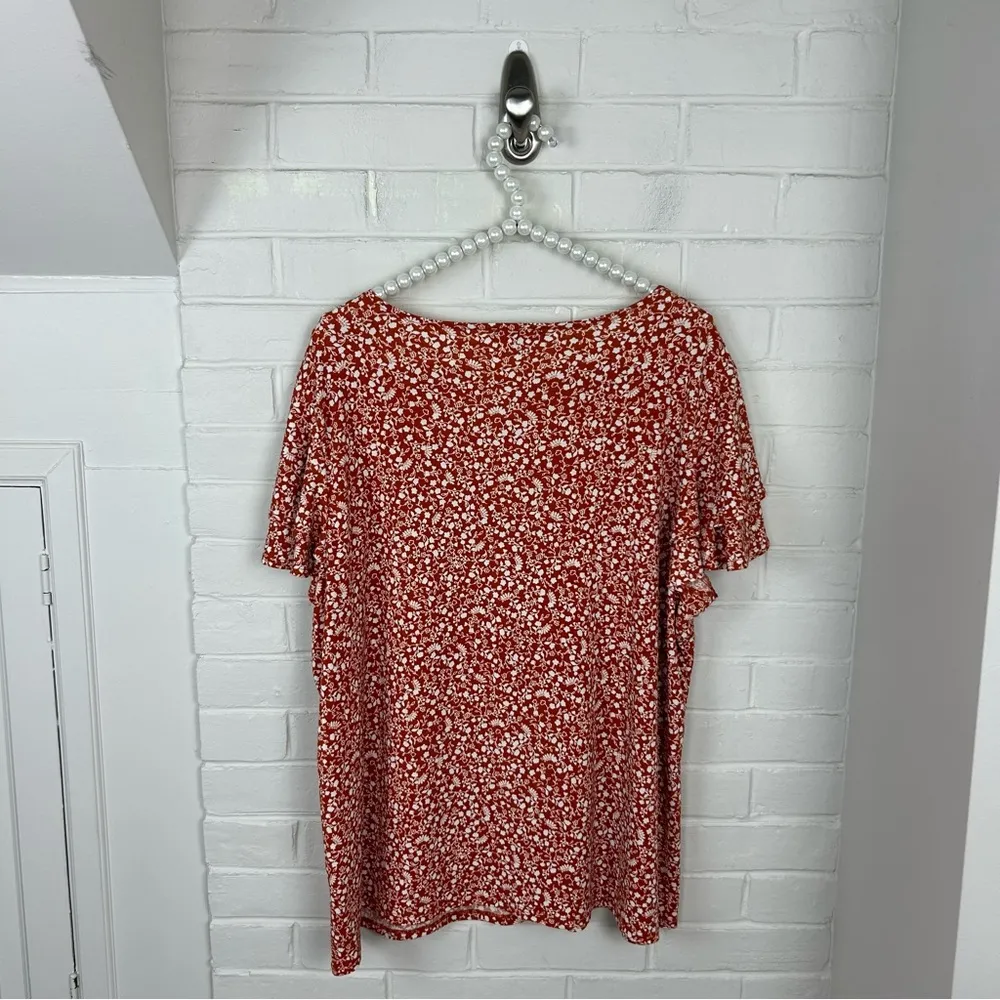 Adrianna Papell Orange Floral Stretch Knit Short Sleeve Top Size 1X - Image 8