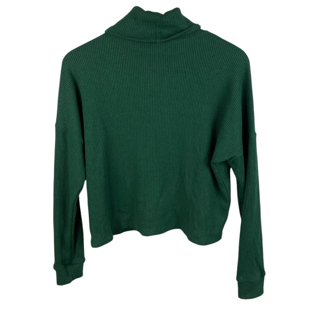 Lulus Seasonal Essential Green Waffle Knit Turtleneck Long Sleeve Top Size Small - Image 4