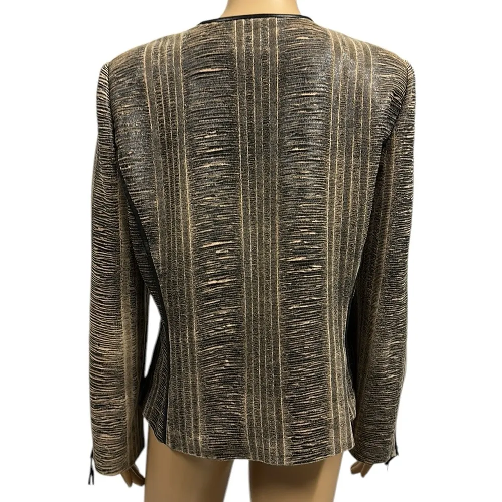 Blue Ice Tan Black Textured Zip Up Zip Sides and Cuffs Blazer Jacket Womens 10 - Image 4