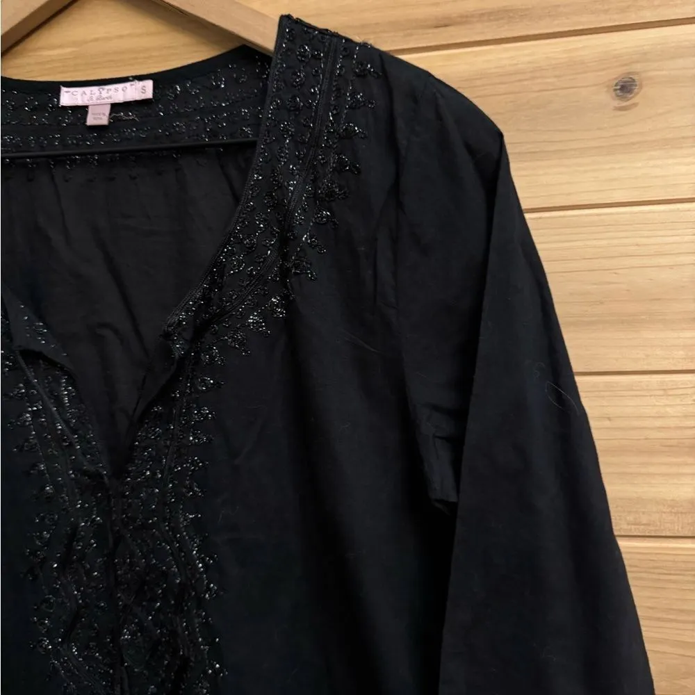 Calypso St Barth Size Small 3/4 Sleeve Tie Front Metallic Blouse - Image 5