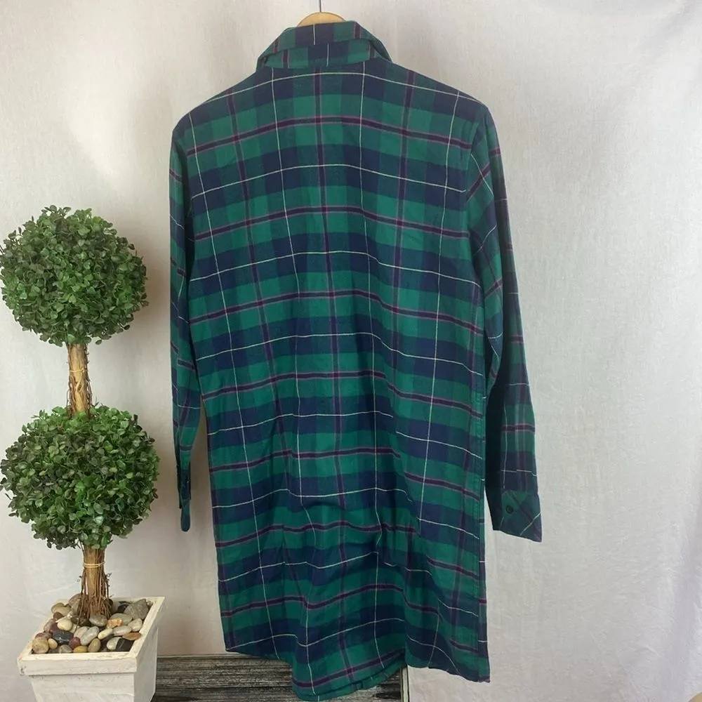 Ralph Lauren Green & Blue Plaid Long Sleeve Button Front Sleep Shirt Dress S - Image 3