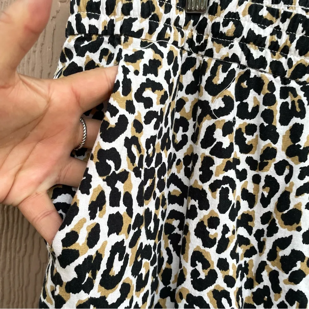 J Crew Womens Pants Beige Tan Leopard Cotton Linen Print Joggers Pull On Size 20 - Image 6