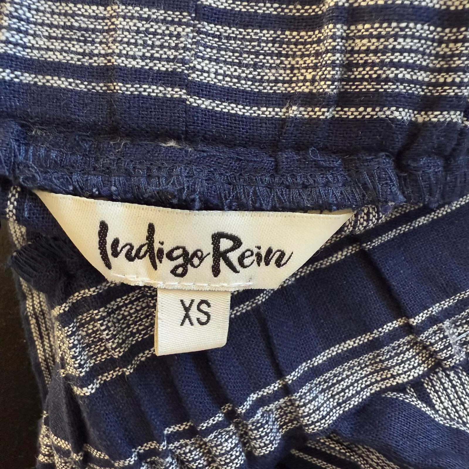 Indigo Rein Navy Women's XS Stripe Linen Rayon Wide Leg Pants Tie Waist Boho - Image 9