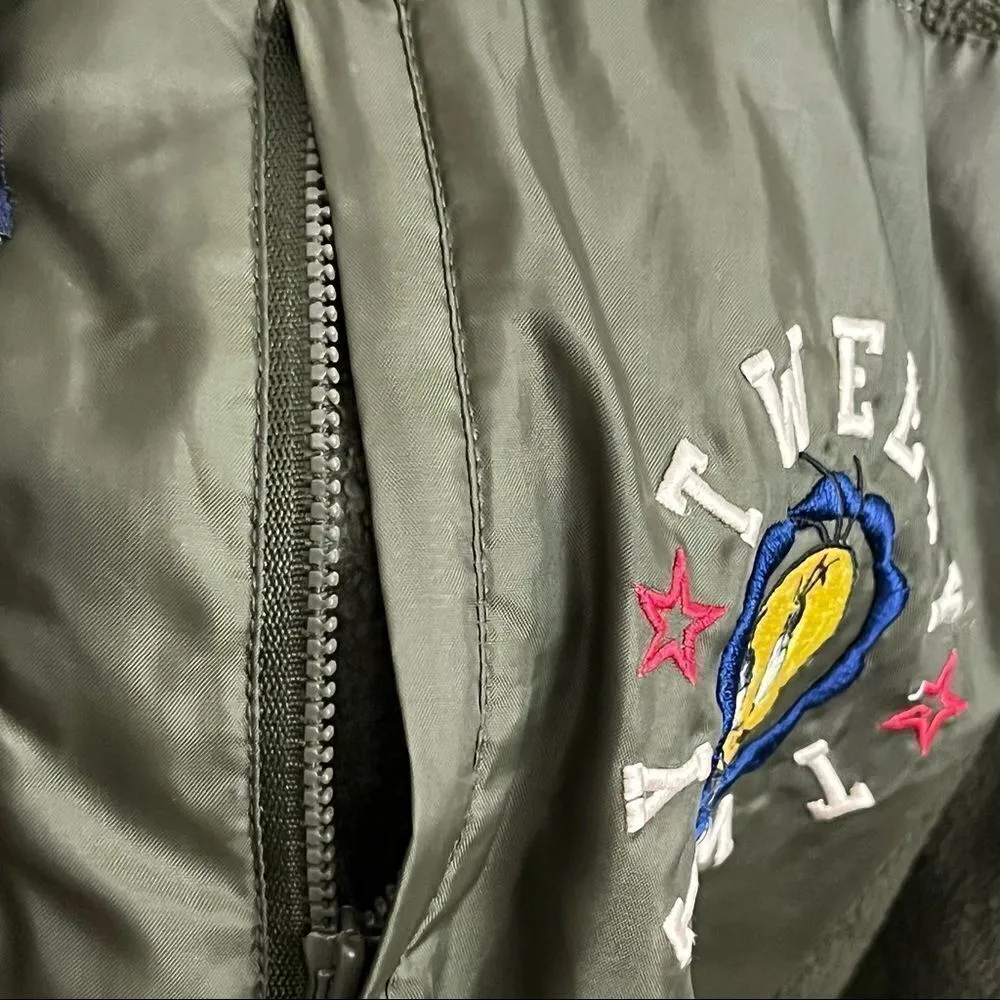 Vintage Y2K Green Looney Toons Tweety Bird Half Zip Pullover Fleece S Green - Image 7