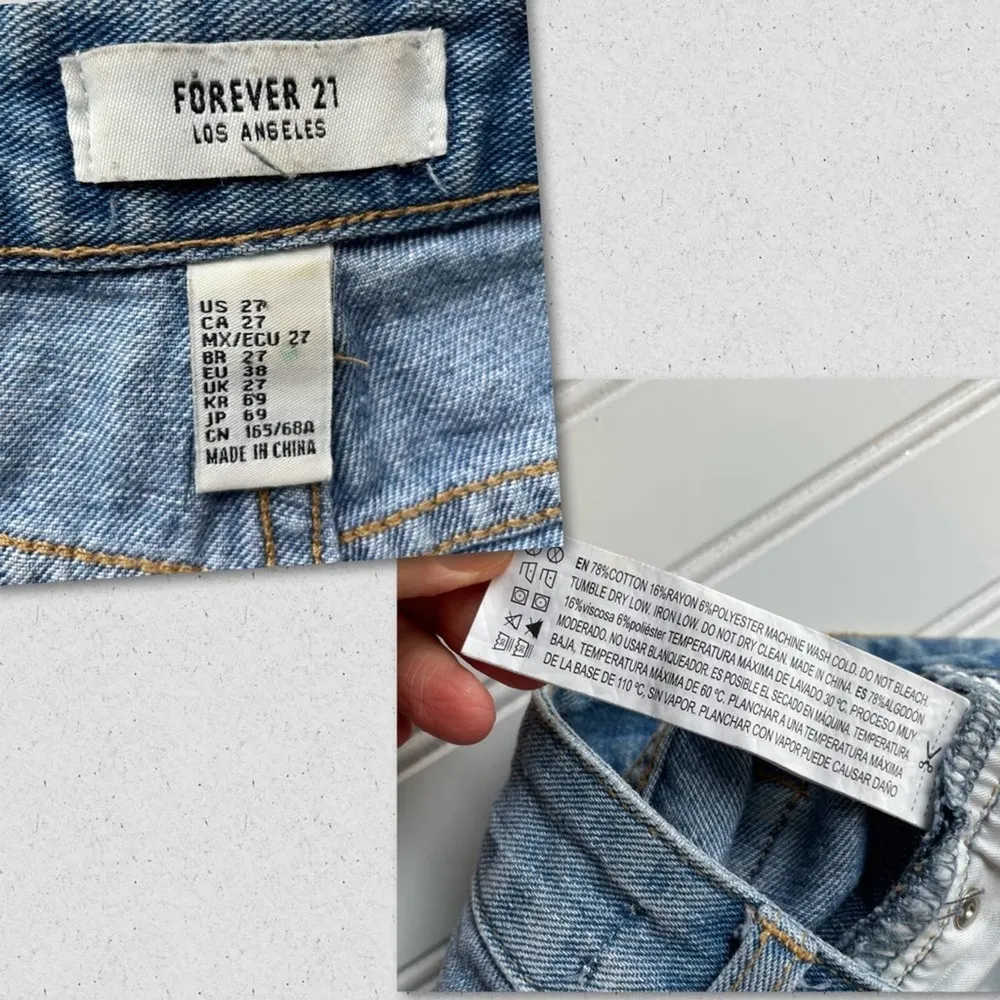 Forever 21 Denim Jean Short Distressed Blue size 27 Booty High Rise Waist - Image 2