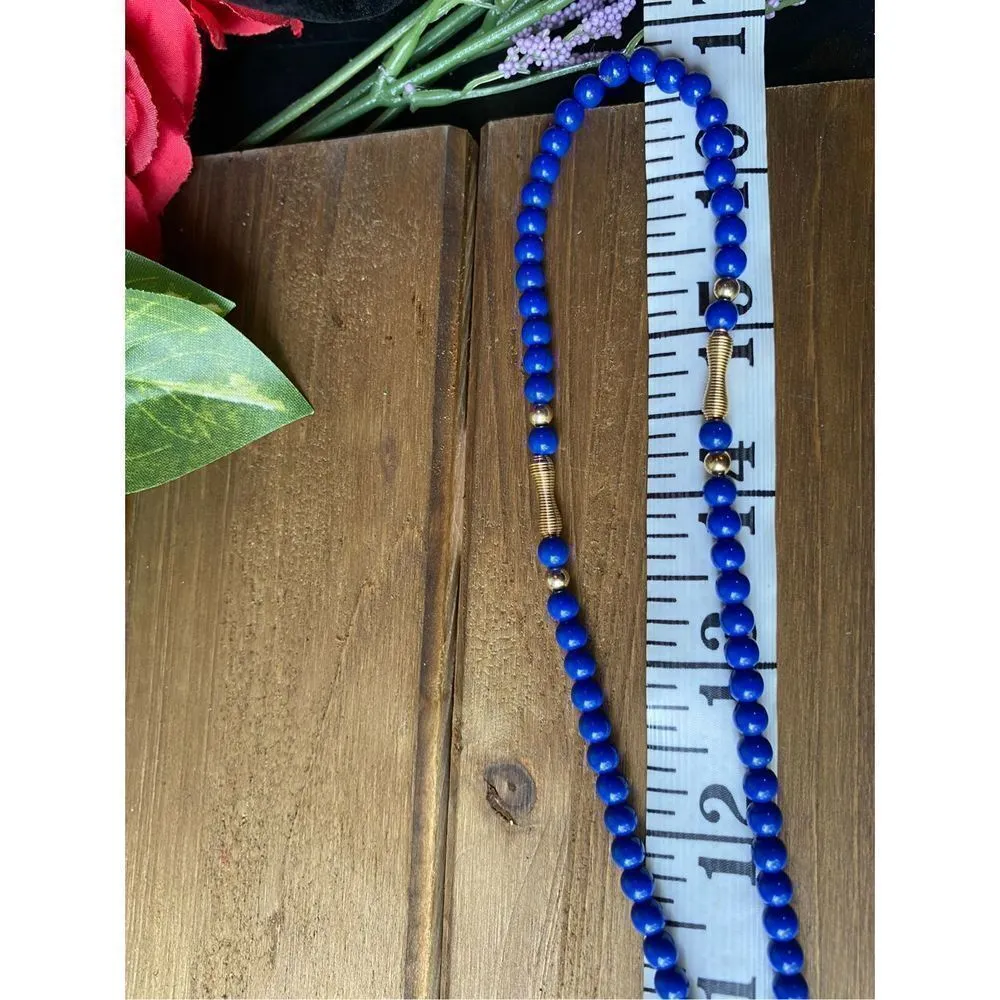 Cobalt blue beaded necklace gold accents Blue - Image 4