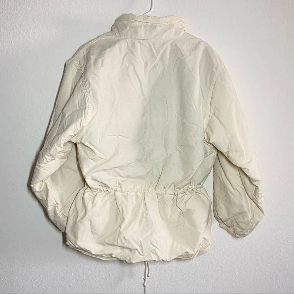 VTG Woolrich Ski Jacket Windbreaker 80s Cinch Waist Pocket Aztec Fleece White S - Image 4