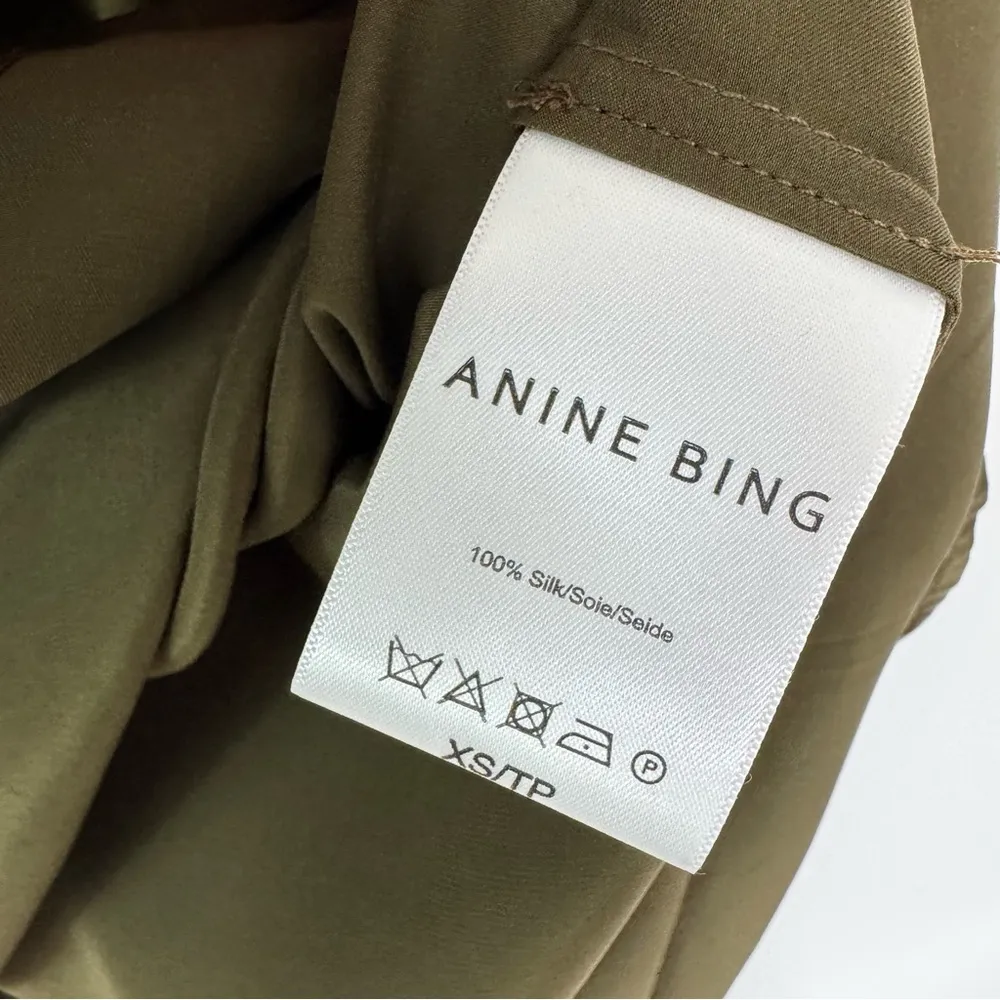 NWT Anine Bing Silk Gemma Slip Dress Olive Green Size XS - Image 12
