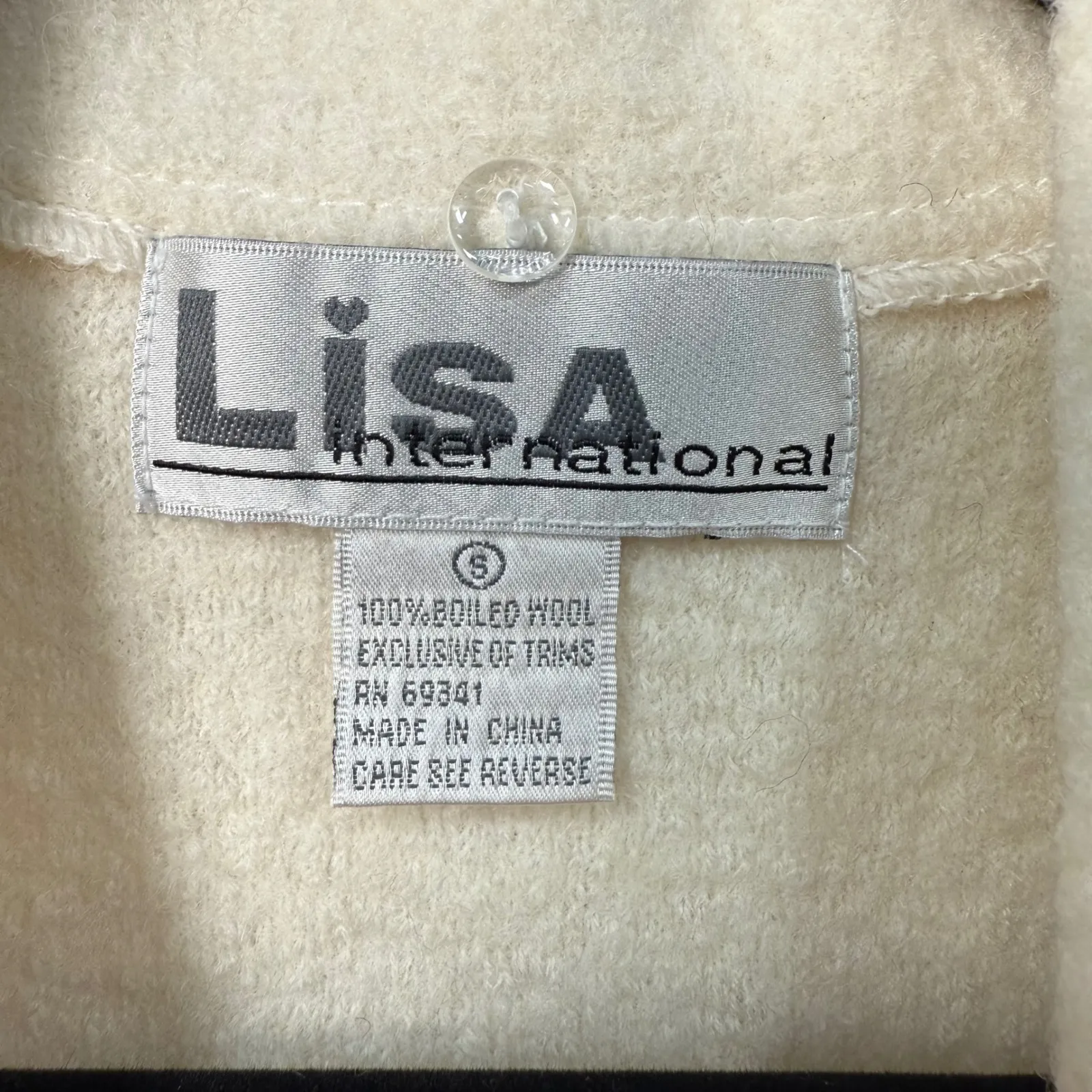 Lisa International Womens Cream Boiled Wool Zip Up Cardigan Jacket Classic S White - Image 4