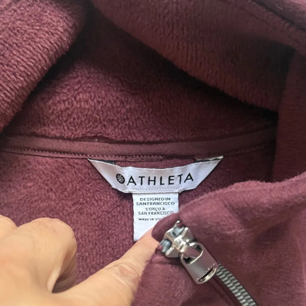 Athleta Maroon Fleece with Zip Karma Asymmetric Sweater - Image 4