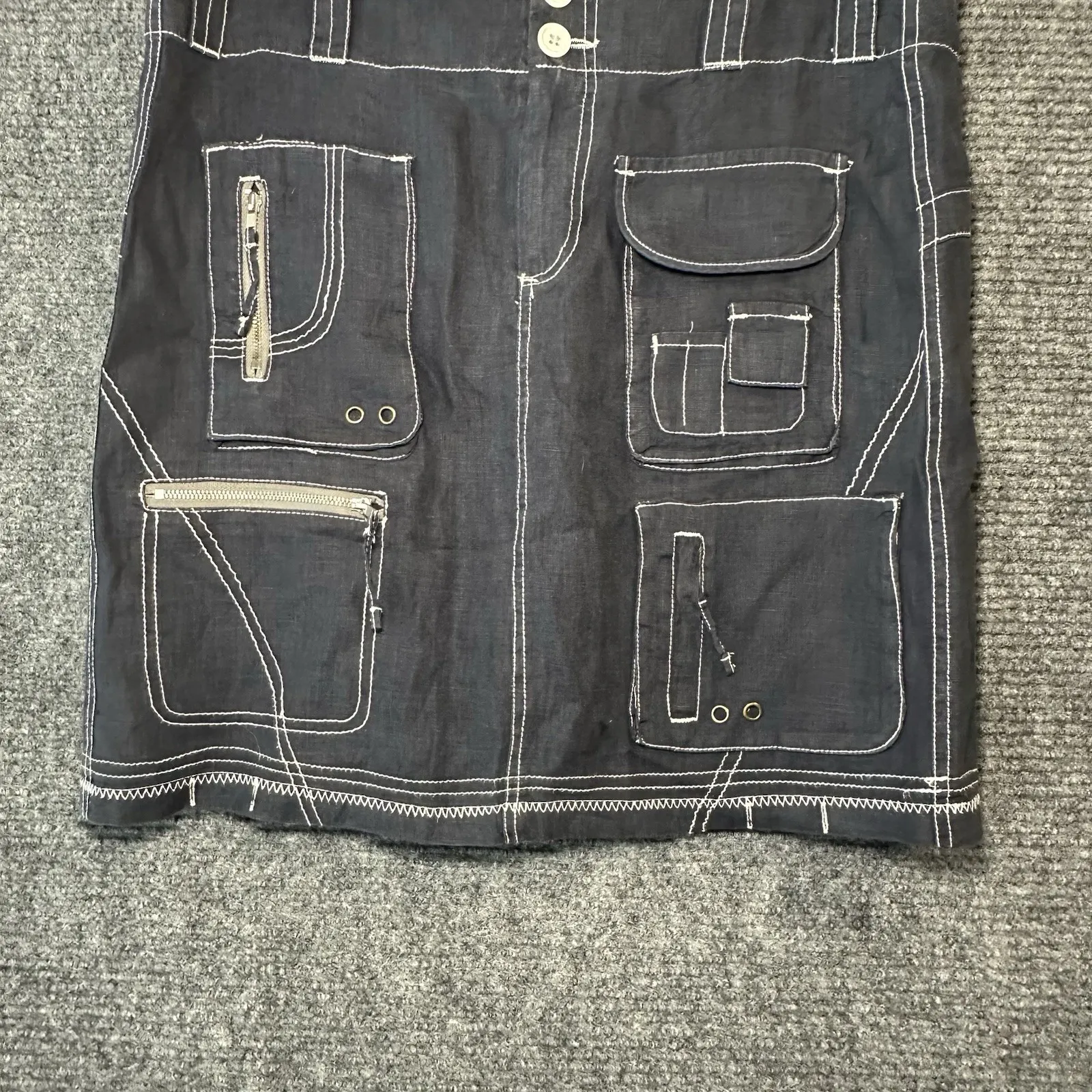 Pete & Greta By Johnny Was Size 4 Navy Linen‎ Y2K Cargo Skirt Size 6 Pockets - Image 8