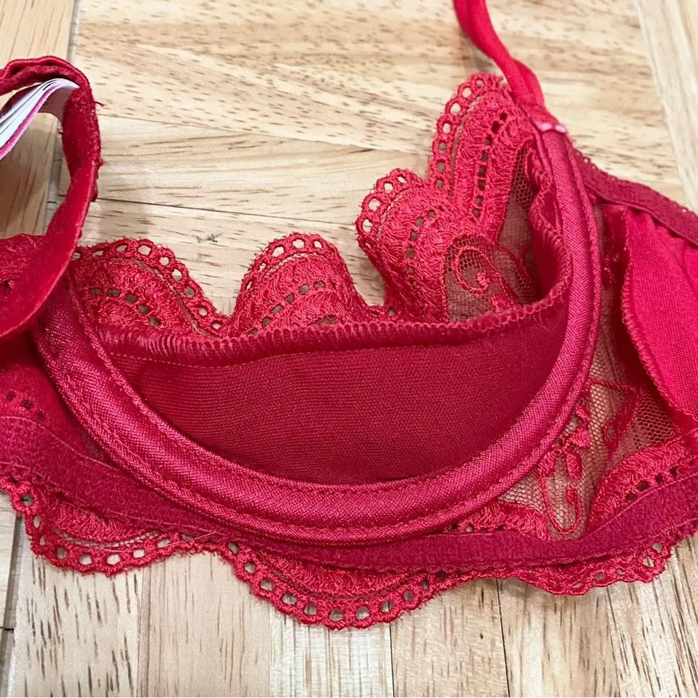 SHIRLEY of Hollywood 331 Red Embroidered Bra Shelf Size 34 - Image 4
