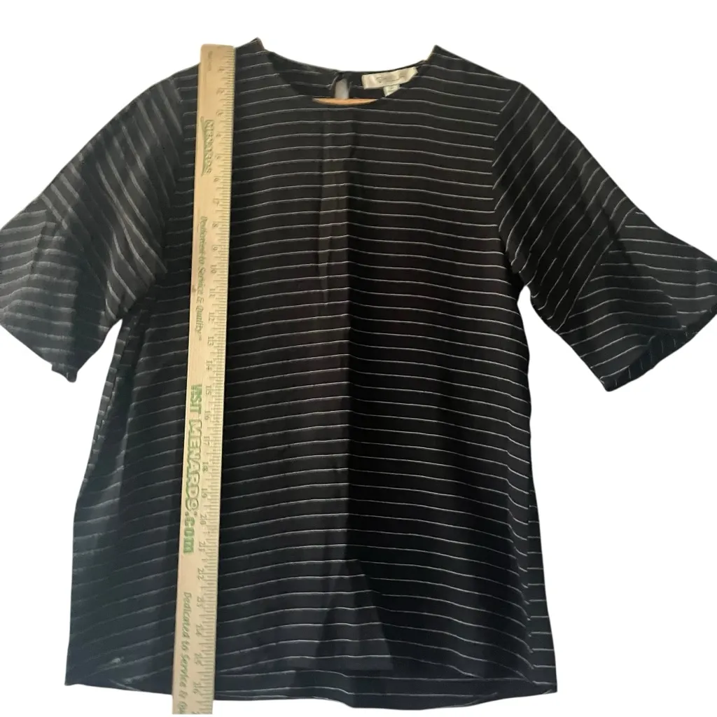 Shilla Chic Black Striped Women's Sz S Blouse‎ Business Casual Office Neutral - Image 6