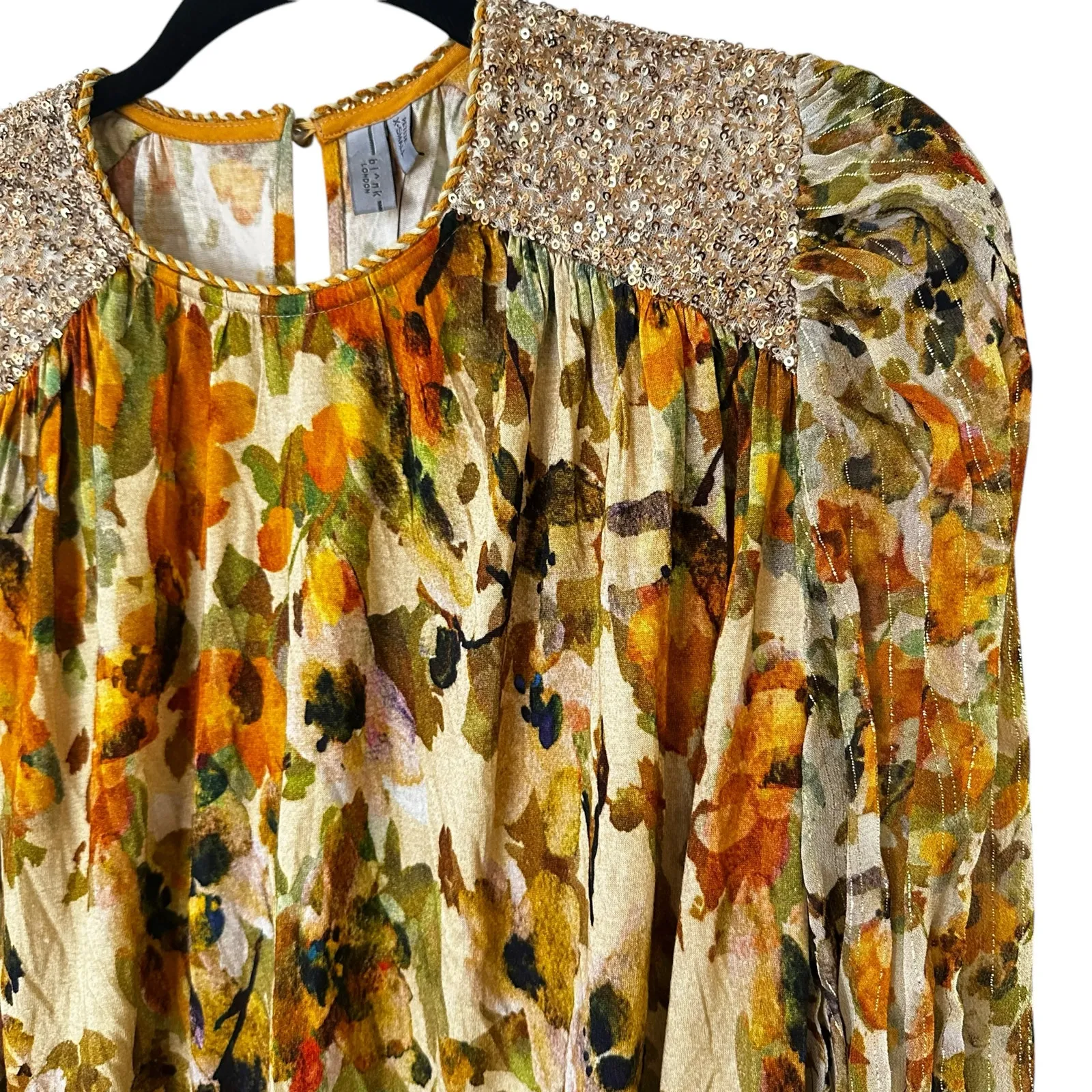 NWT Anthropologie Bl-nk Sequin-Embellished Blouse in Neutral Motif - Image 6