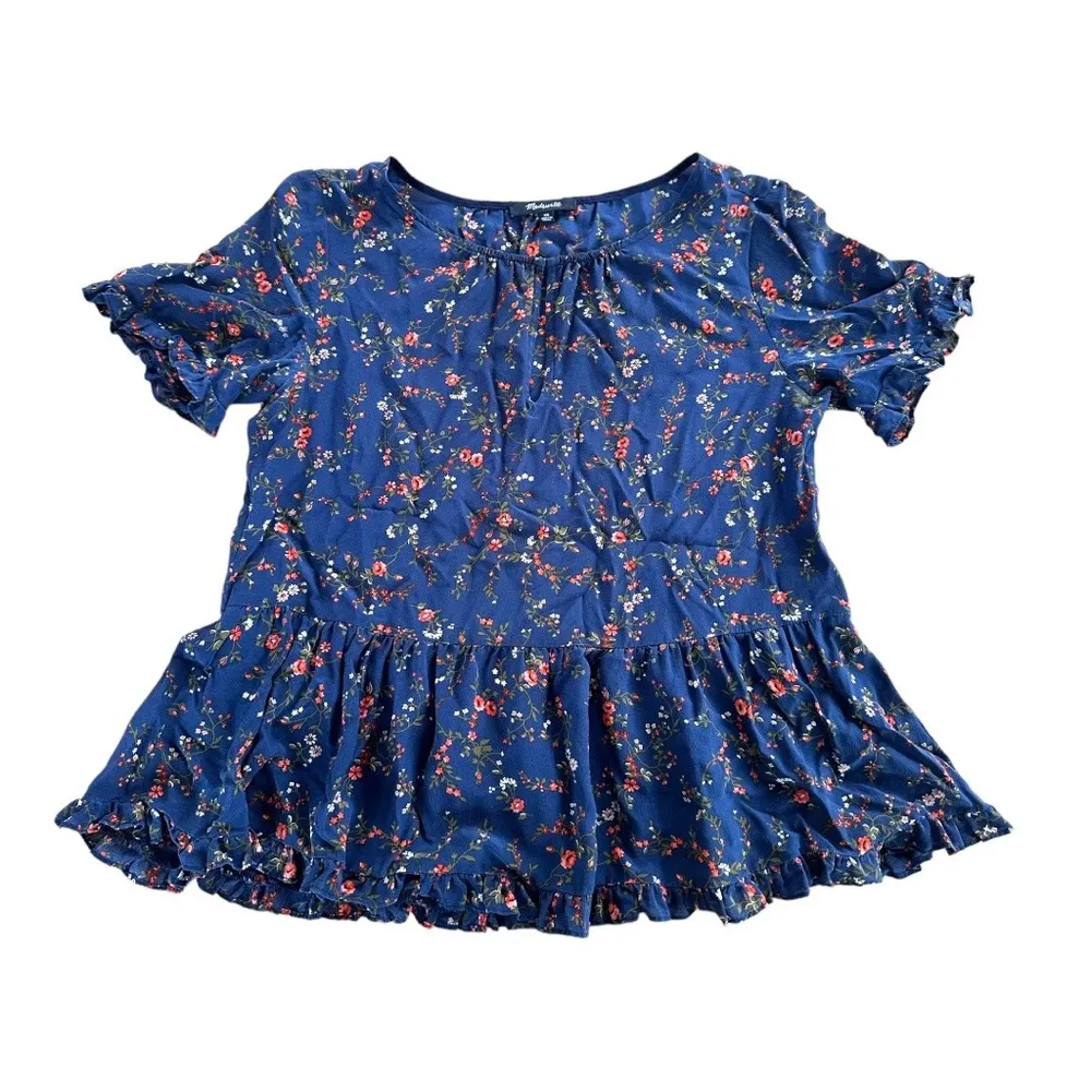 Madewell Silk Stanza Ruffle Hem Top In Moonless Floral - Image 7