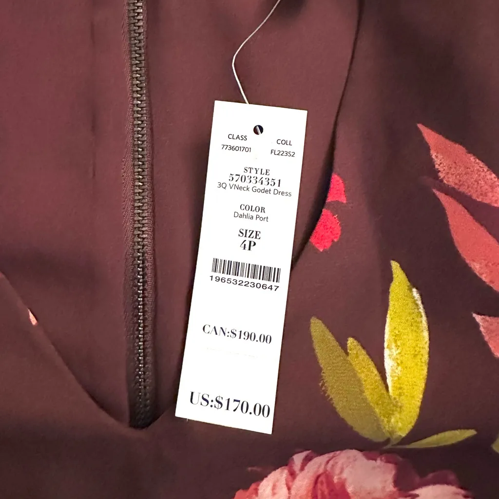 NWT White House Black Market Burgundy Floral Long Sleeve Dress - Image 13