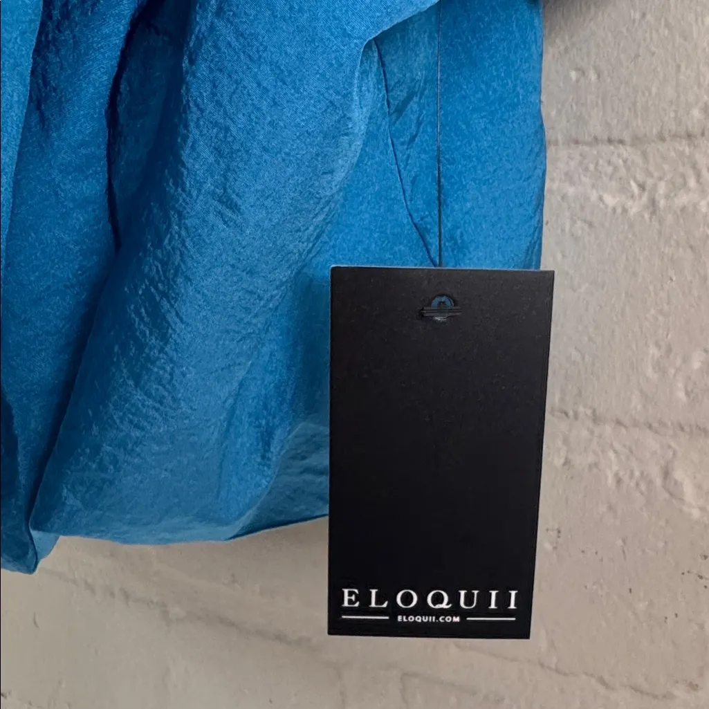 Eloquii wrap blouse deep v neck gathered plunge collar color block NEW blue 24 - Image 5