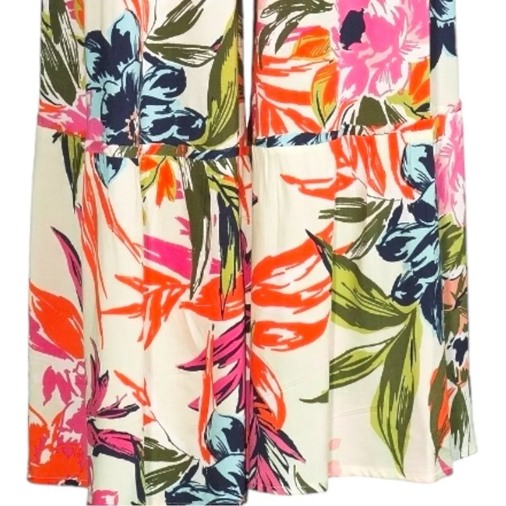 Coco Bianco Tiered Wide Leg Pants Tropical Hawaiian Pants Large Beach Coastal - Image 5