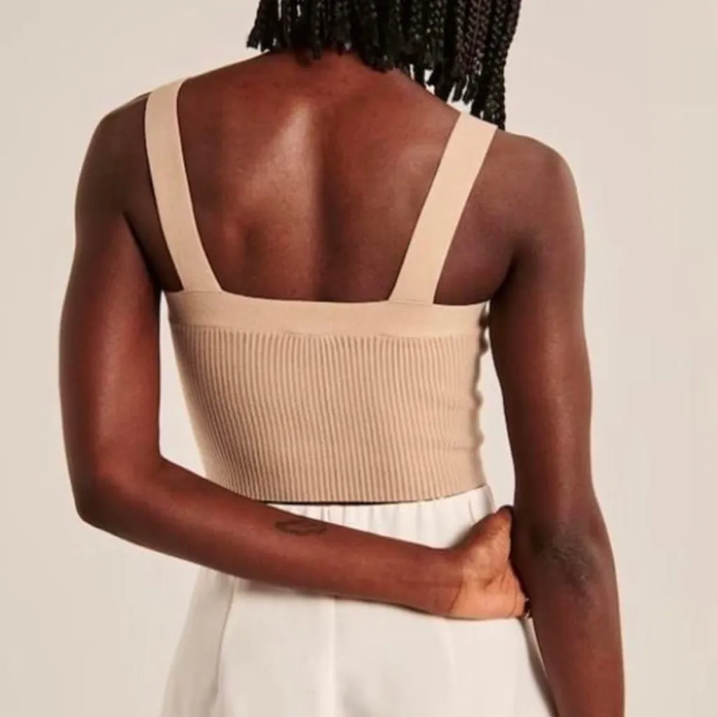 Abercrombie & Fitch Cropped Tank Top Stretchy Ribbed Crop Small Tan - Image 8