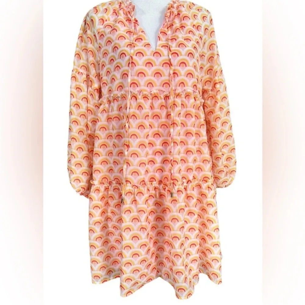 NWOT J. Marie Rainbows Balloon Sleeve Tiered Mini Dress Size XS Pink - Image 8