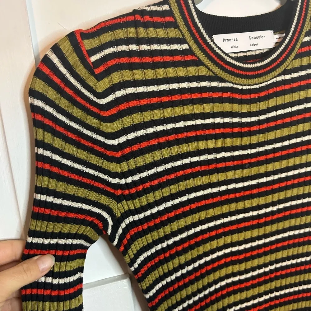 Proenza Schouler Striped Long Sleeve Knit Drop Waist Midi Dress - Image 8