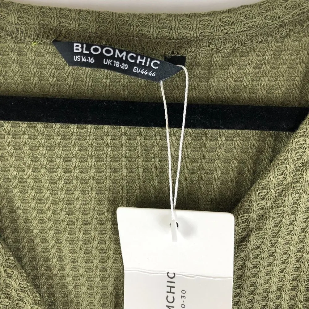Bloomchic Plain Crossover Hem Waffle Knit Tee Sage Green 14-16 - Image 5