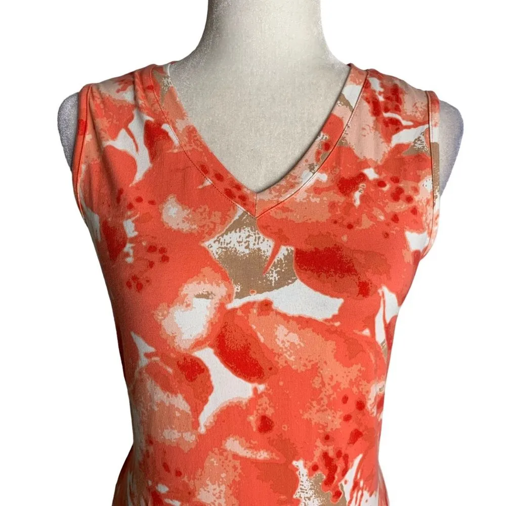 Denim Co Sleeveless Maxi Dress XXS Orange Floral V Neck Waist Tie Stretch - Image 2