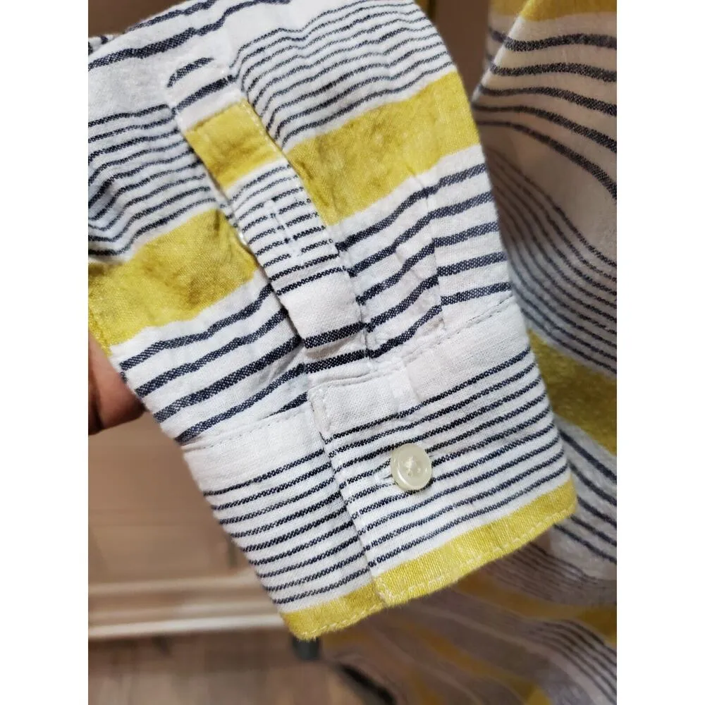 Old Navy Women's Multi Striped Linen Crew Neck Button Front Top Blouse Petite S - Image 5