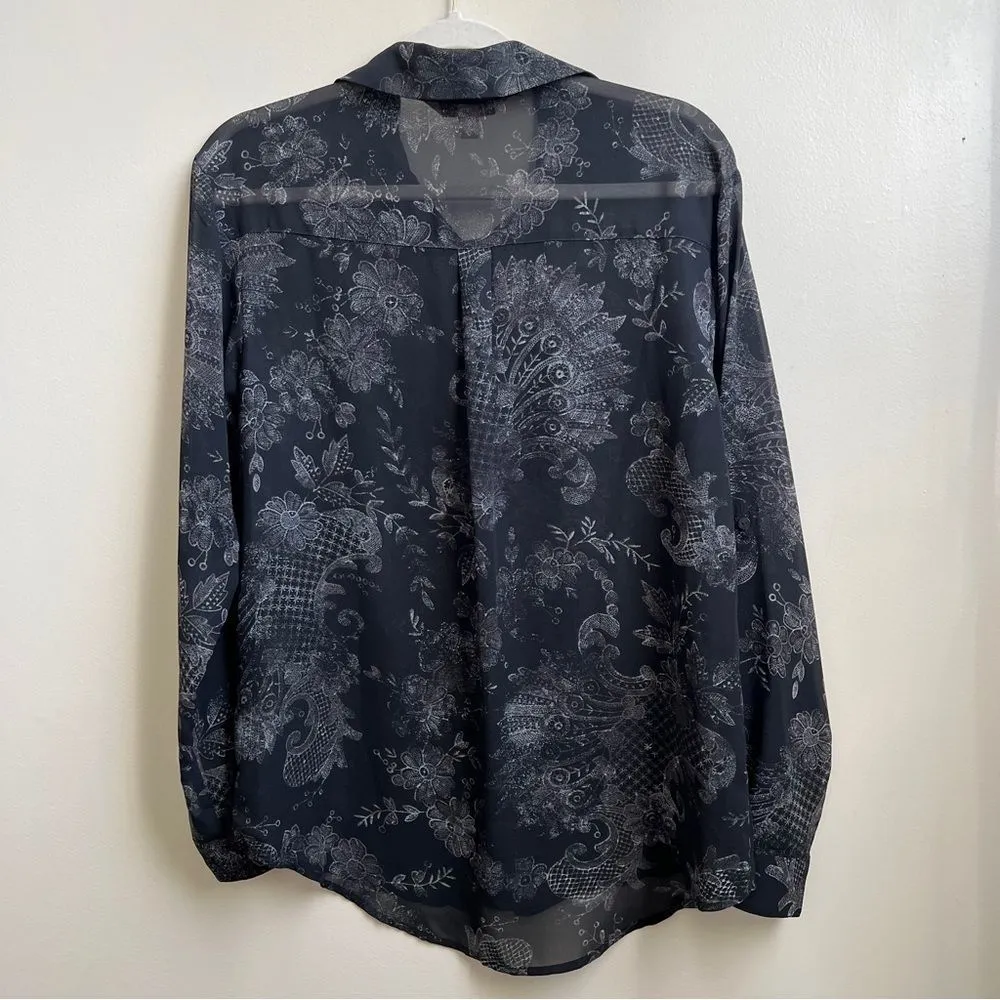 Decree Black Sheer Half Button Up Blouse Size Medium - Image 2