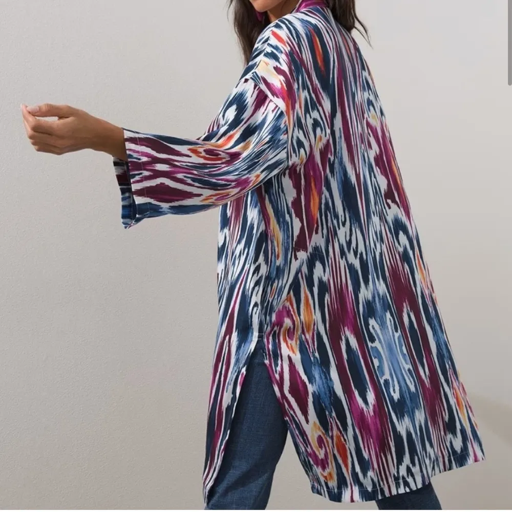 NWT Chico's Prized Ikat Drama Kimono Covering Ruana Kimono Midevil Blue L/XL - Image 6