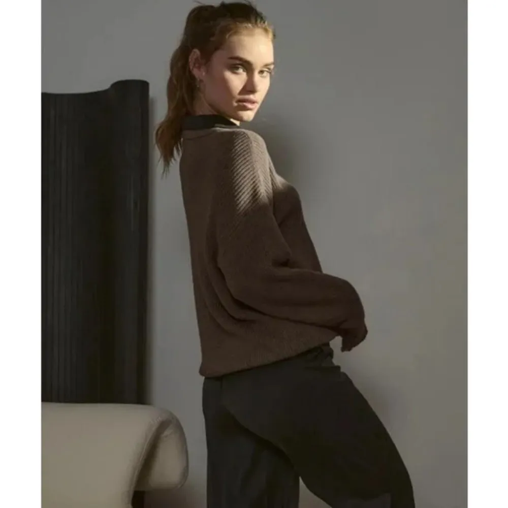 💕LUNYA💕 Cozy Cotton Silk Polo Pullover Sweater ~ Botanical Brown Heather M NWT Size M - Image 6