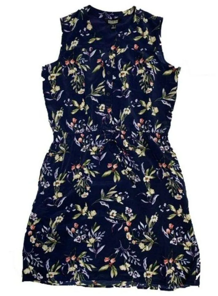 Nicole Miller Sleeveless Dress, Navy Floral Print  Size L - Image 5