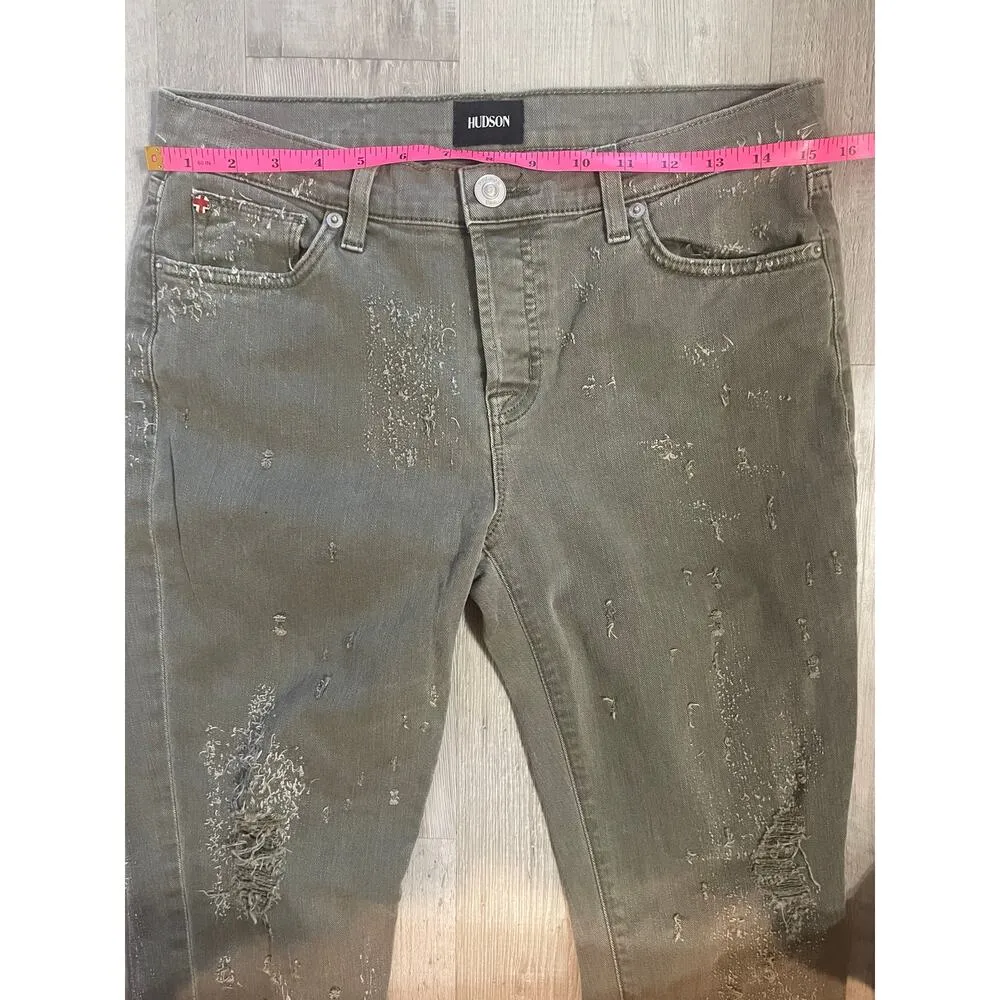 HUDSON Jeans Riley Crop Relaxed Straight Loden Green Destructed Jeans size 27 - Image 6