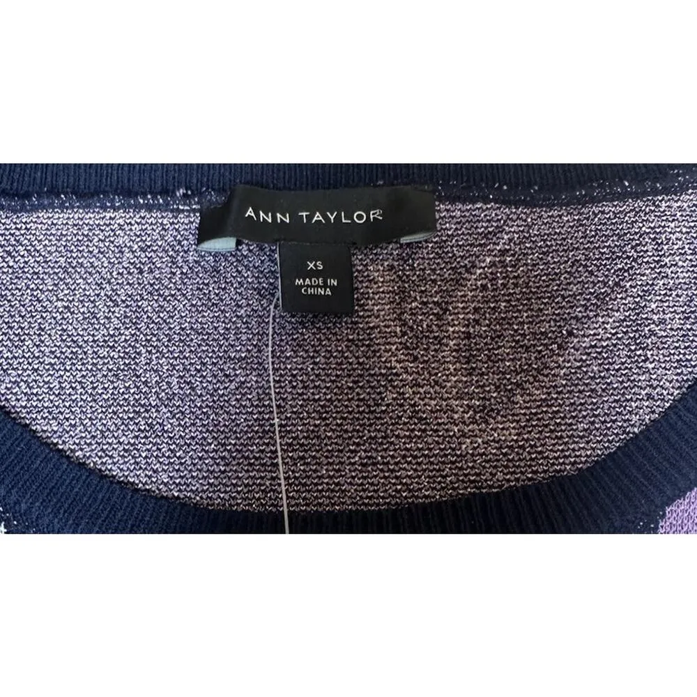 NEW Ann Taylor Dark Floral Sweater Button Detail on Sleeves Blue Purple Size XS - Image 9