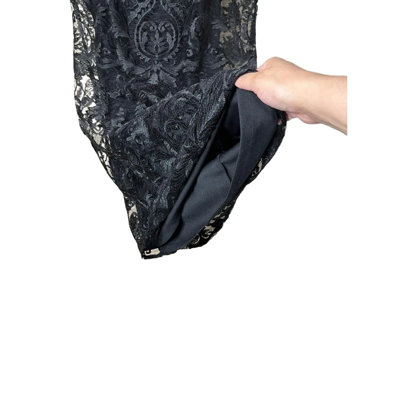 Leslie Fay Black Sheer Lace Short Sleeve Round Neck Midi Sheath‎ Dress 14W - Image 5