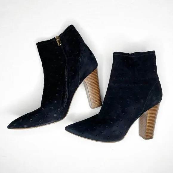 See by Chloe Perforated Stars Suede Block Heel Ankle Boots Black Size 37.5 - Image 1