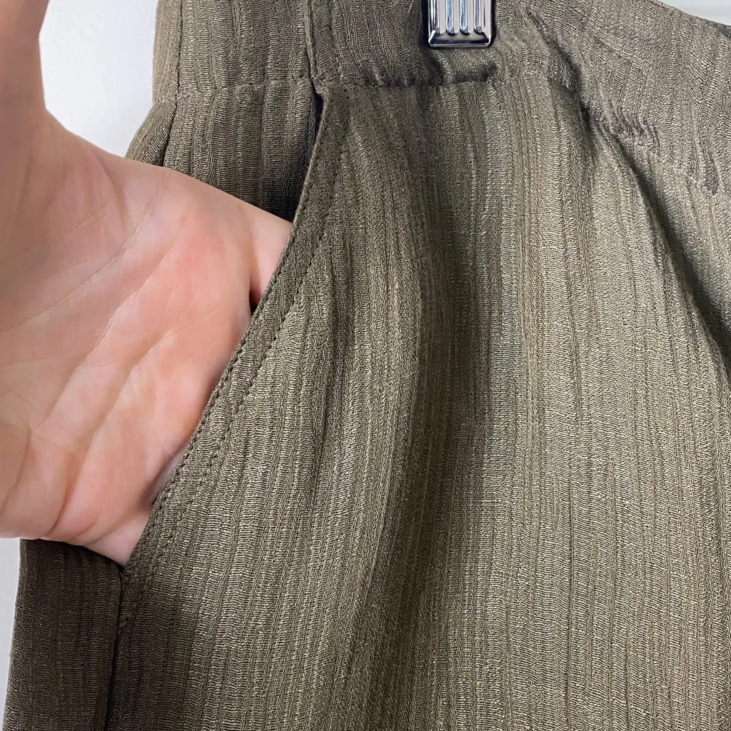 Kate Hill Silk and Linen Olive Wide Leg Trousers - Image 6